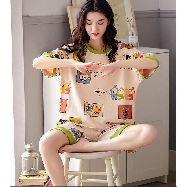 Bộ Pijama Nữ Cộc Tay Họa Tiết 3D Set Ngủ Nữ Ngắn Tay Dáng Rộng Nhiều Màu