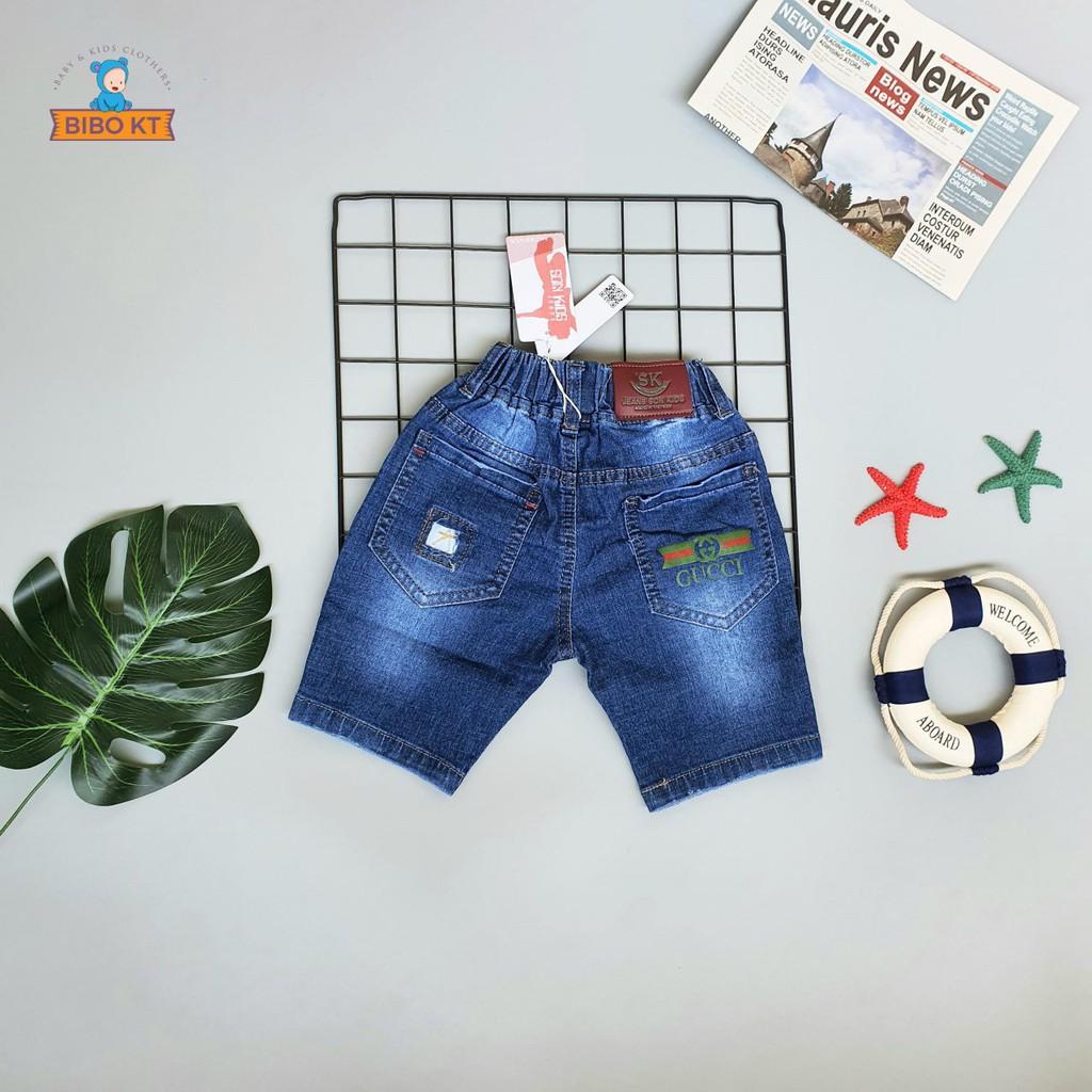 Quần jean lửng thời trang bé trai màu xanh đen woat bạc size 3-18