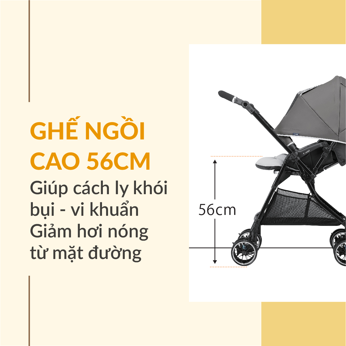 Xe đẩy Combi Sugocal Compact 4 bánh quay tự động màu xanh navy