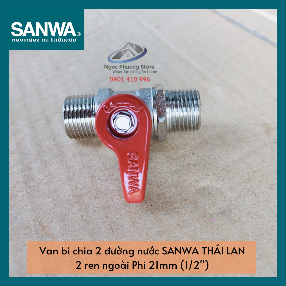Van khóa nước bằng đồng 2 đầu ren ngoài Sanwa Thái Lan Phi 21mm (1/2&quot;) BV15MM