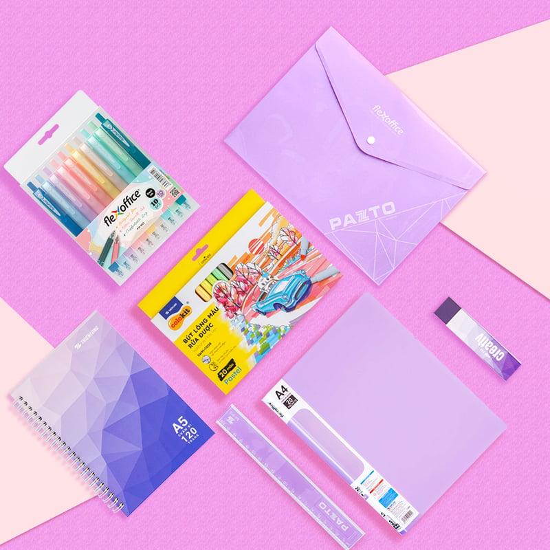 Combo dụng cụ học tập thể hiện cá tính - Tone Tím pastel - 07 món
