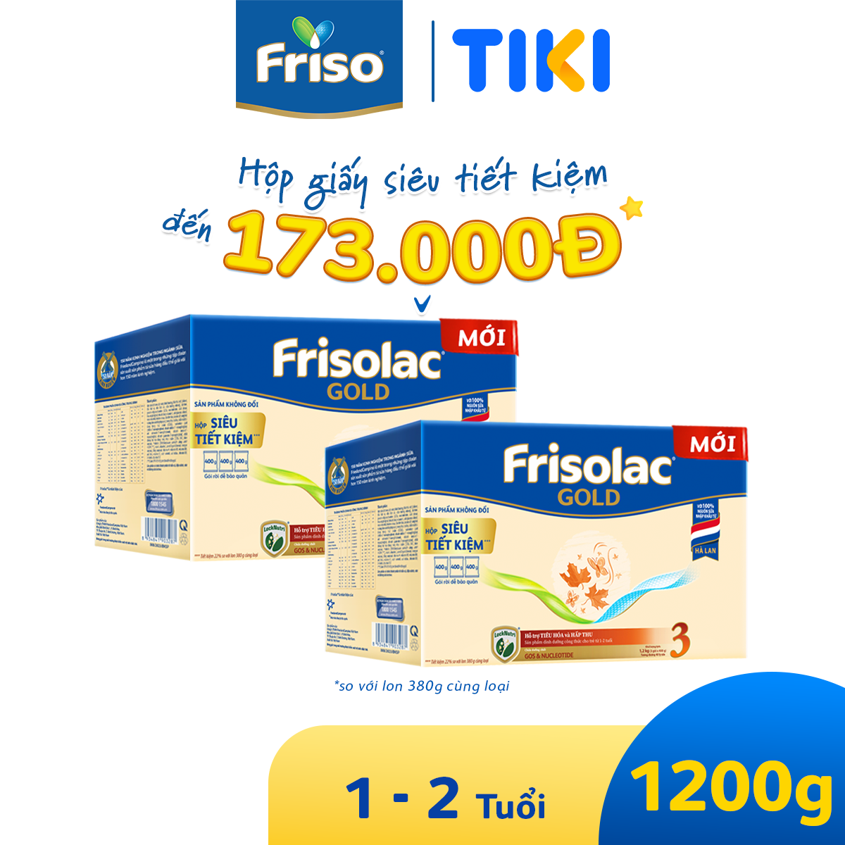 Combo 2 Hộp Sữa Bột Friso Gold 3 Hộp Giấy 1200G/hộp (Dành cho trẻ 1 - 2 tuổi)