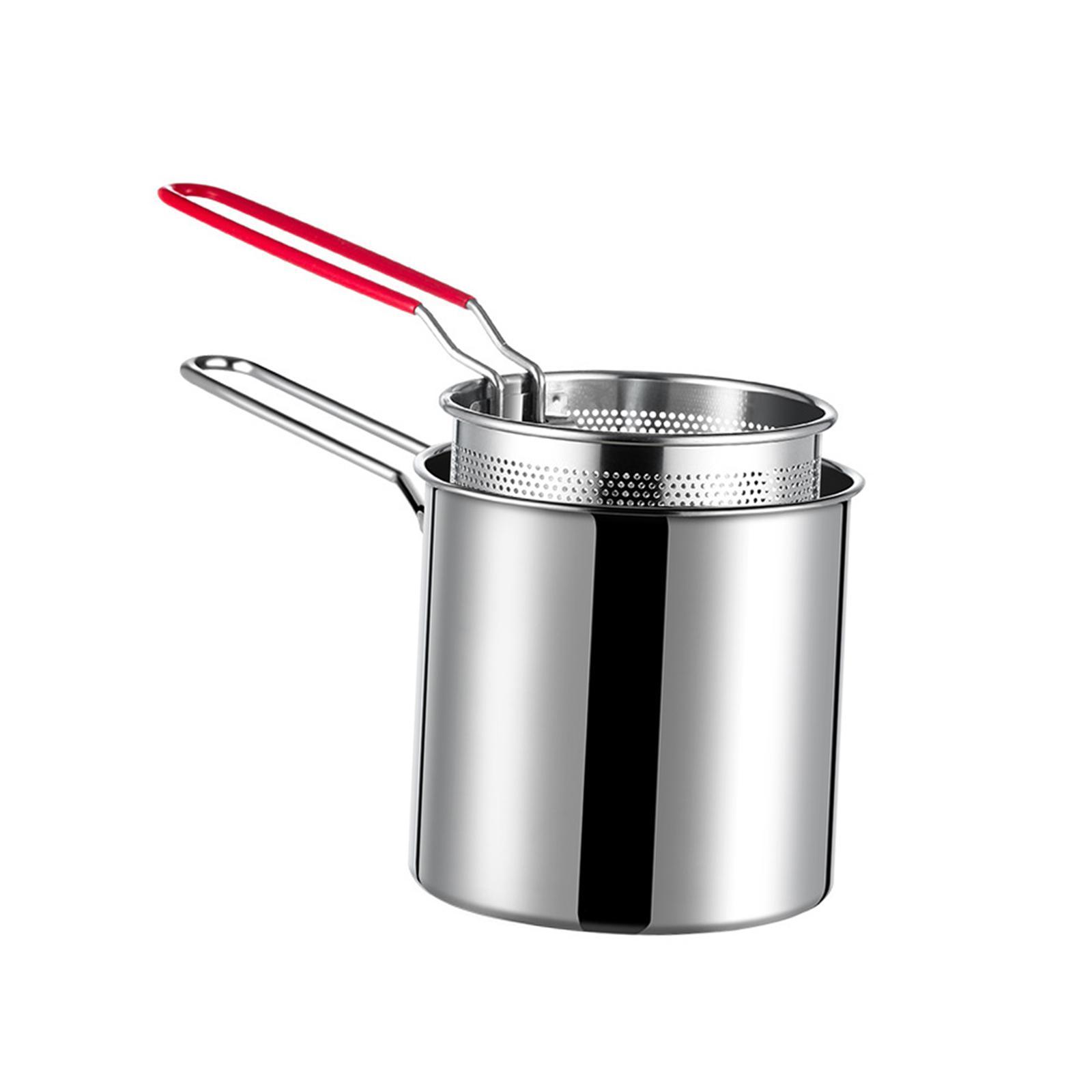 Mini Stainless Steel Deep Fry Pot with Strainer Basket Rustproof Frying Pan