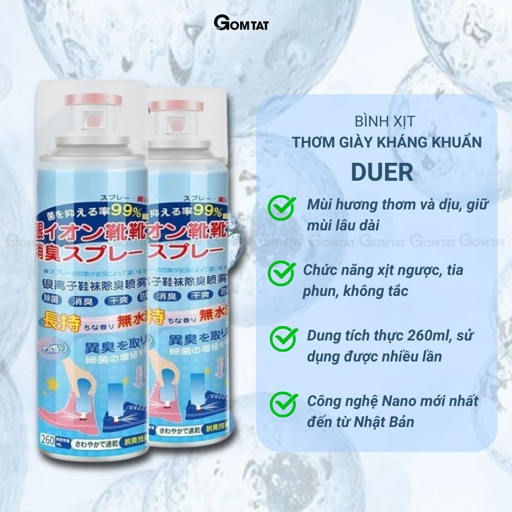 Xịt giày khử mùi chống hôi chân, xịt giày nano bạc diệt vi khuẩn hương chanh mát lạnh 260ml - DUER-XITGIAY