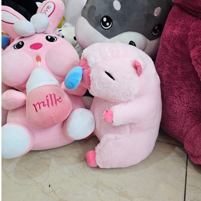 Thú nhồi bông capybara hồng chảy nước mũi đáng yêu - Size từ 35cm đến 45cm - Móc khoá gấu bông Capybara