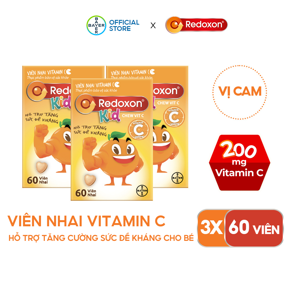 Hình ảnh Combo 3 Hộp Viên Nhai Vitamin C Hỗ Trợ Tăng Sức Đề Kháng Dành Cho Trẻ Em REDOXON Kids Chew Vit C Hộp 60 Viên x3Thực Phẩm Bảo Vệ Sức Khỏe