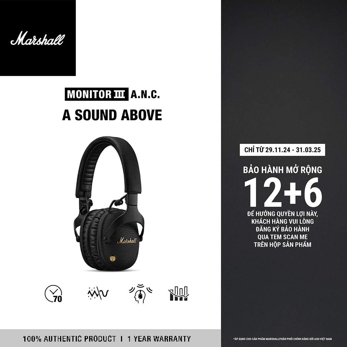[NEW ARRIVAL] Tai nghe True wireless Marshall Monitor III A.N.C. - Hàng Chính Hãng