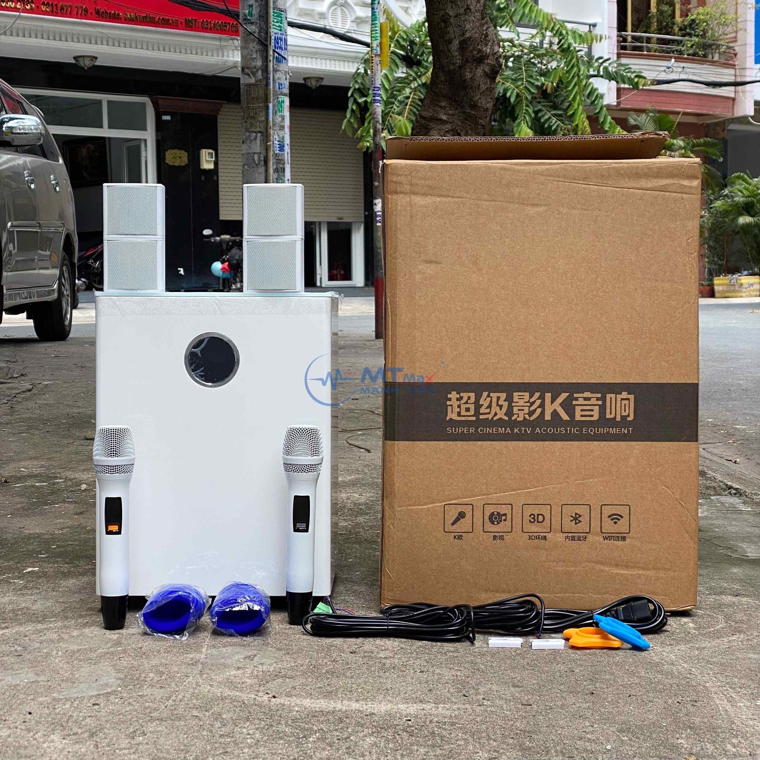 Loa Vi Tính Đa Năng M8 Trắng Ngọc Trinh Kèm 2 Micro Karaoke - Công suất lên đến 200W