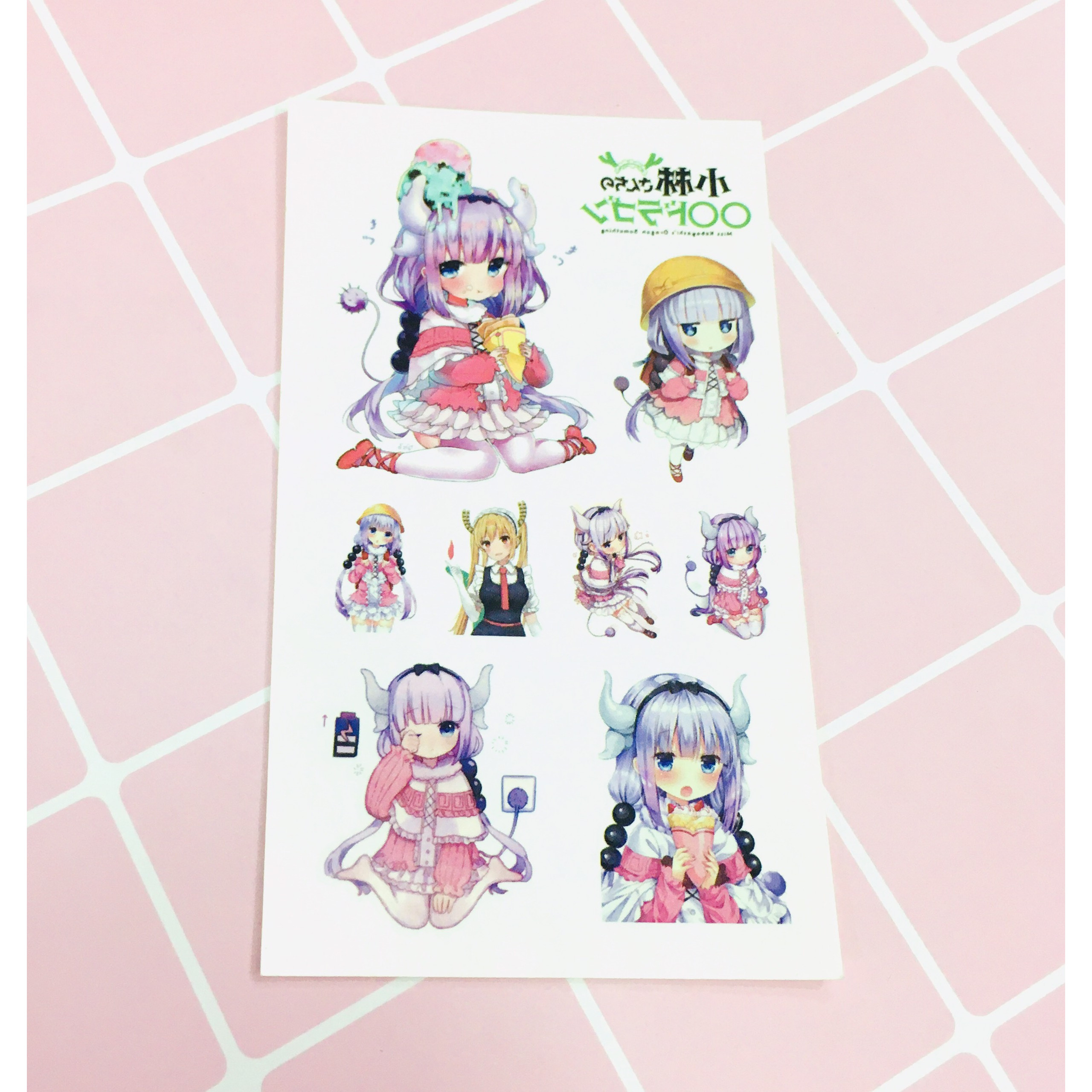Set 5 Bảng hình xăm Maid Dragon: Kanna Sticker Tattoo