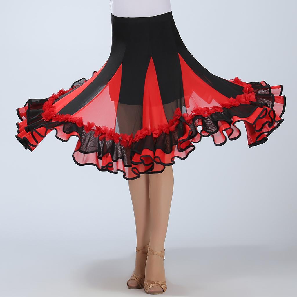 2 Pieces Women Lady Dance Skirt Ballroom Dance Skirt Full Circle Modern Dress Party Costume Dancewear