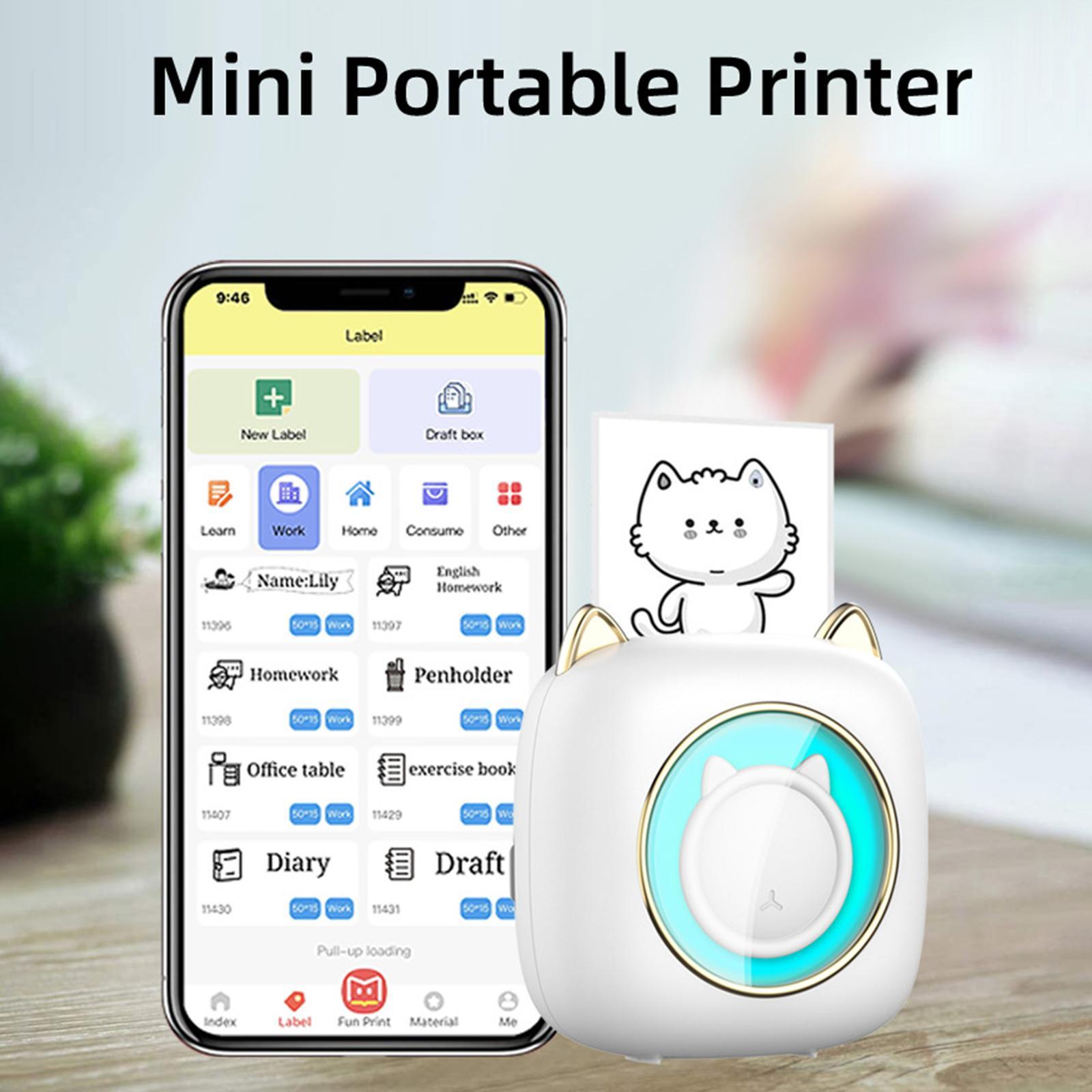Mini Pocket Printer, 200DPI Rechargeable Portable Printer Thermal Photo Printer for Mobile Notes Stickerreceipt Paper List