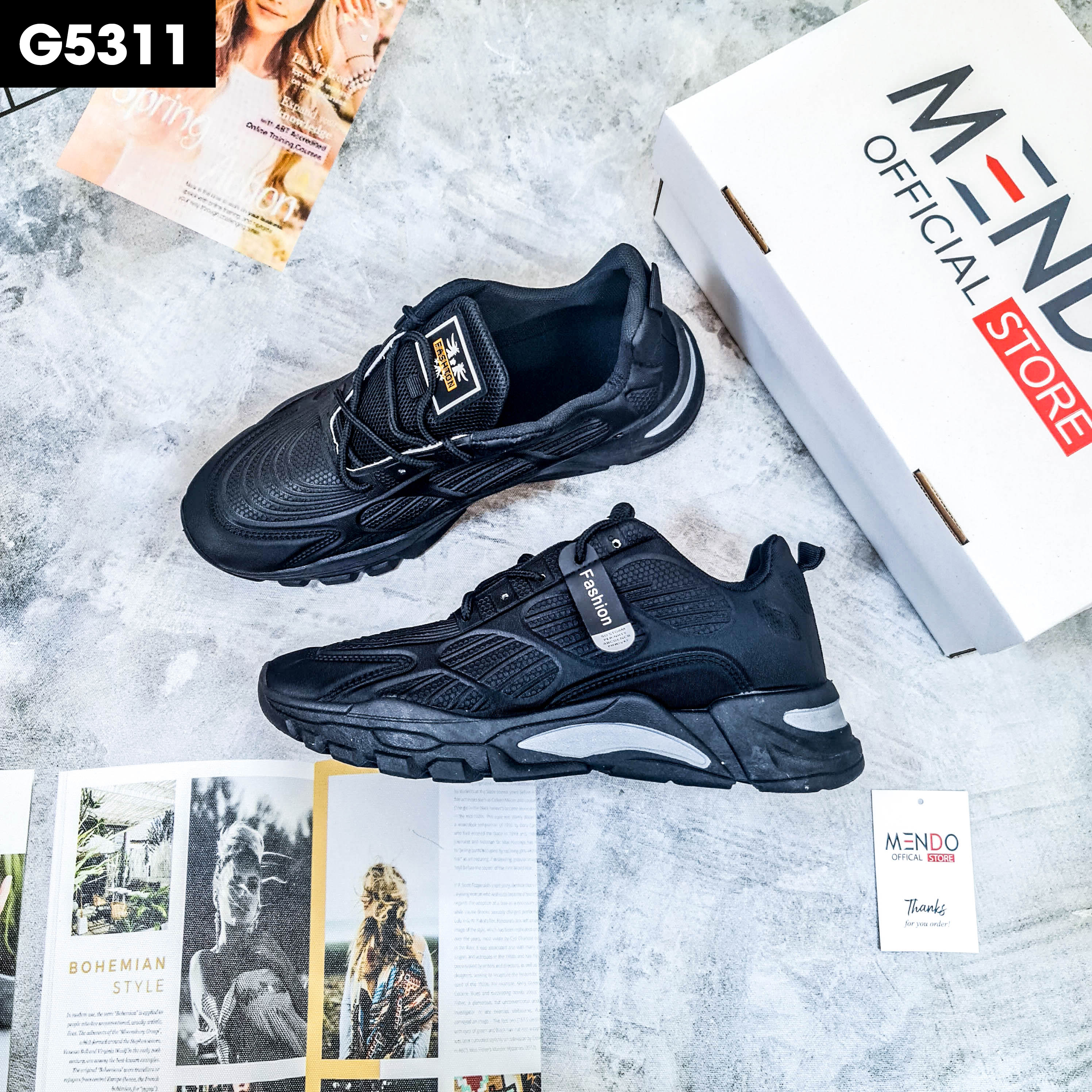 Giày Thể Thao Nam MENDO - Giày Sneaker Màu Đen - Trắng, Mẫu Mới Hot Trend 2022 - G5311