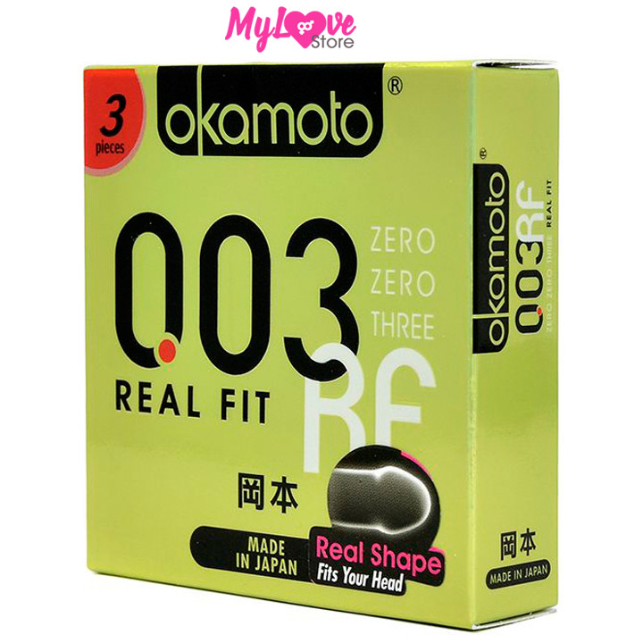 Bao Cao su Okamoto Real Fit Siêu mỏng 0,03 mm Ôm Sát Hộp 3 Chiếc Nhật Bản