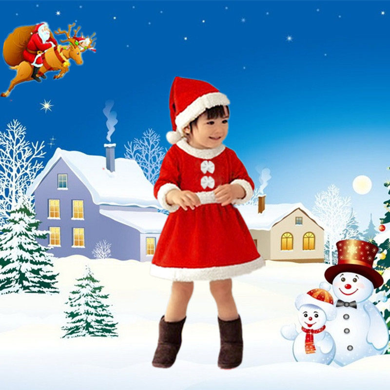 Bộ Trang Phục Váy Liền Noel Dành Cho Bé Gái Gồm Nón