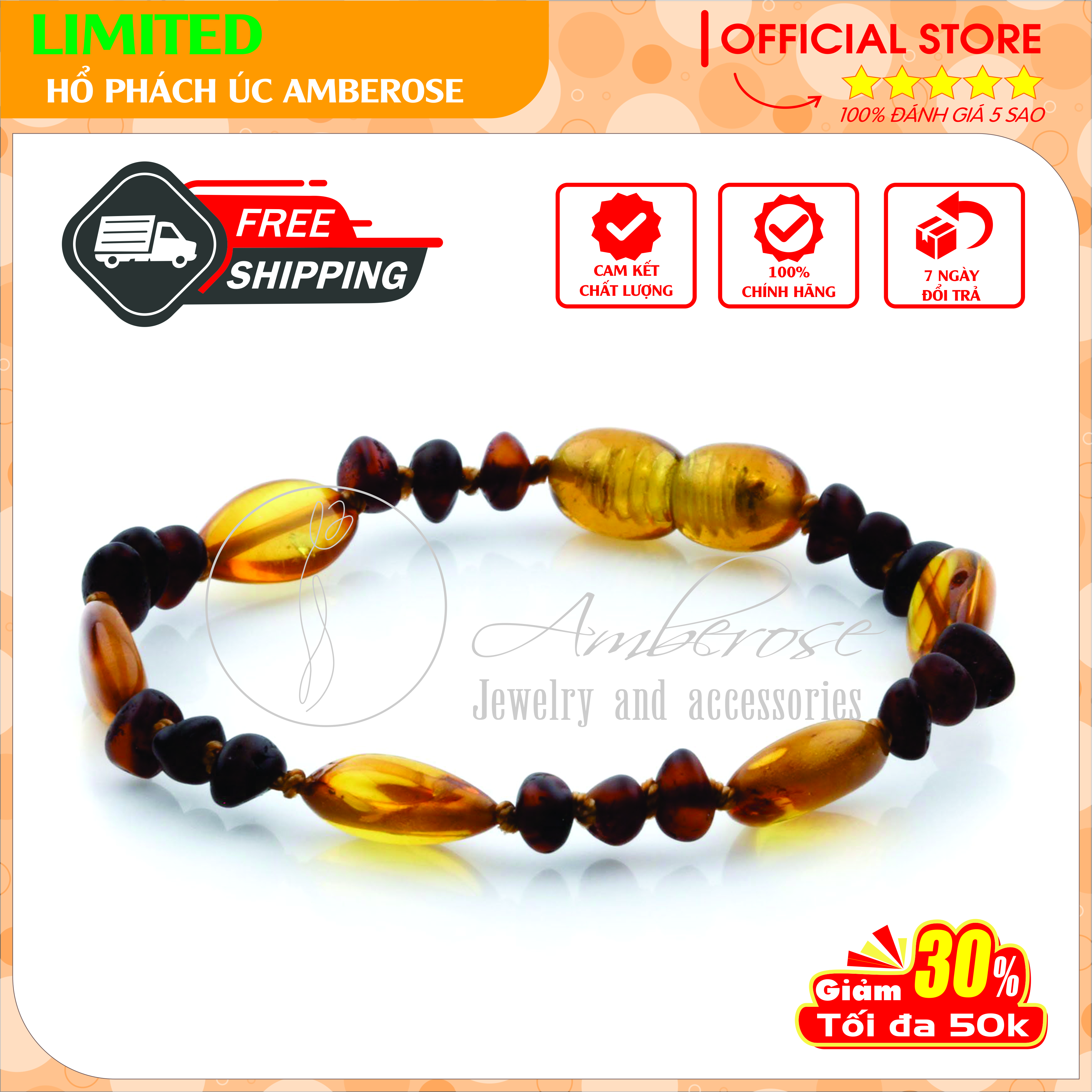 Bộ Vòng Hổ Phách Amber Úc Cho Bé 0 - 10 tuổi SABLMT27