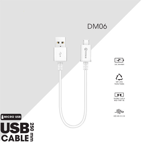 CÁP SẠC NHANH SIÊU NGẮN CHO OPPO,VIVO,SAMSUNG...CỔNG MICRO USB (25CM) - TITAN DM06 - HÀNG CHÍNH HÃNG