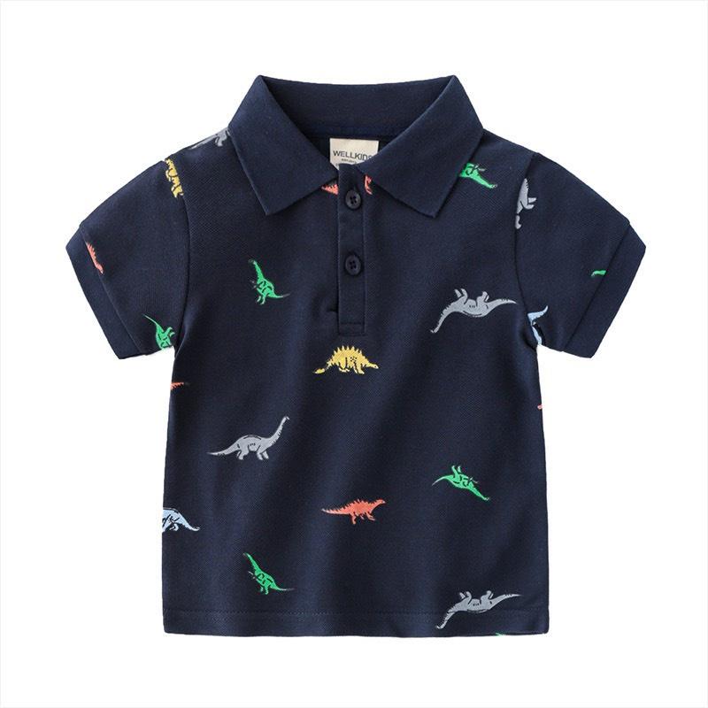 Áo phông cộc tay polo có cổ in hình khủng long cho bé trai chất vải cá sấu cao cấp - SUMO KIDS