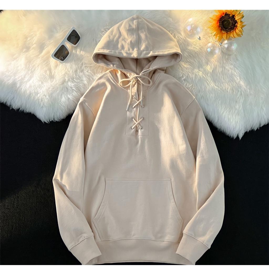 Áo Hoodie Nam Nữ Nỉ Ngoại Unisex Dây Đan Mũ Rộng Dáng Thụng