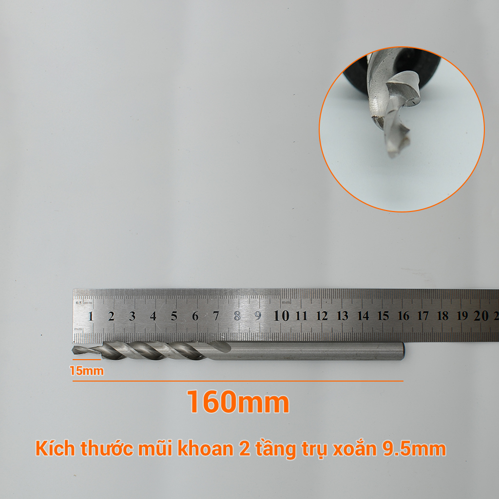Mũi khoan xiên 2 tầng trụ xoắn trắng 4.2-9.5mm dài 160mm