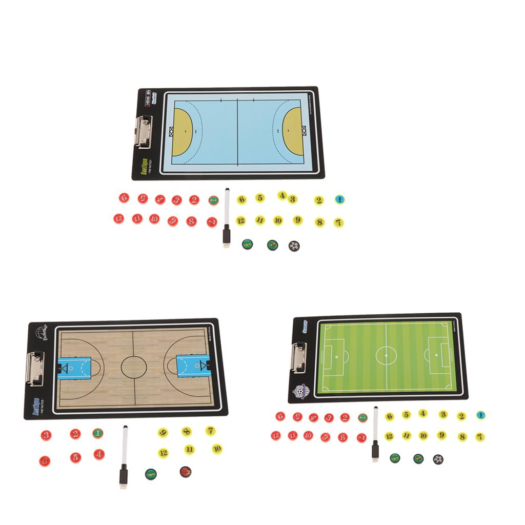 Double Sided Coaching Board Portable Althetic Game Training Strategy Clip Boards Include Marker Pen & Chess