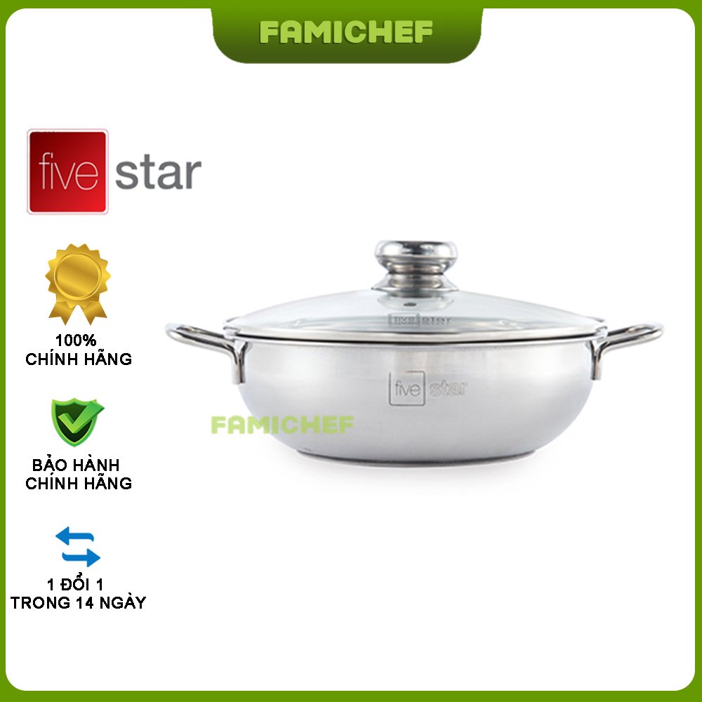 Nồi lẩu inox 3 đáy nắp kính Fivestar L243DG 24cm