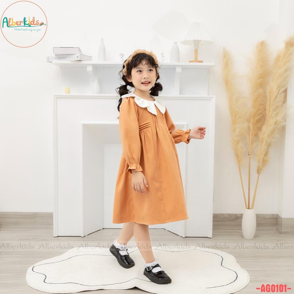 Váy bé gái ALBERKIDS dài tay cam phối cổ trắng xinh đẹp cho trẻ em 2,3,4,5,6,7,8,9,10,11,12 tuổi AG0101