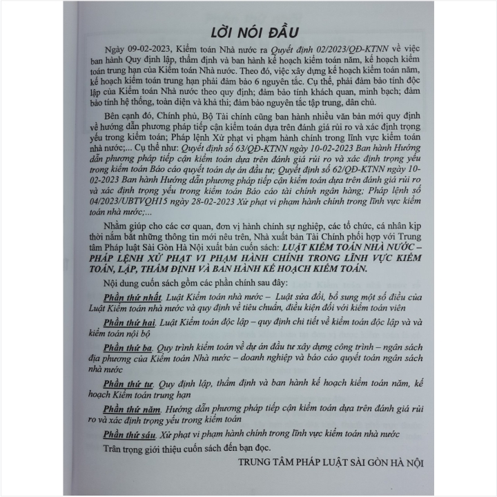 Sách Luật Kiểm Toán Nhà Nước - Pháp Lệnh Xử Phạt Vi Phạm Hành Chính Trong Lĩnh Vực Kiểm Toán, Lập Thẩm Định và Ban Hành Kế Hoạch Kiểm Toán - V2219D
