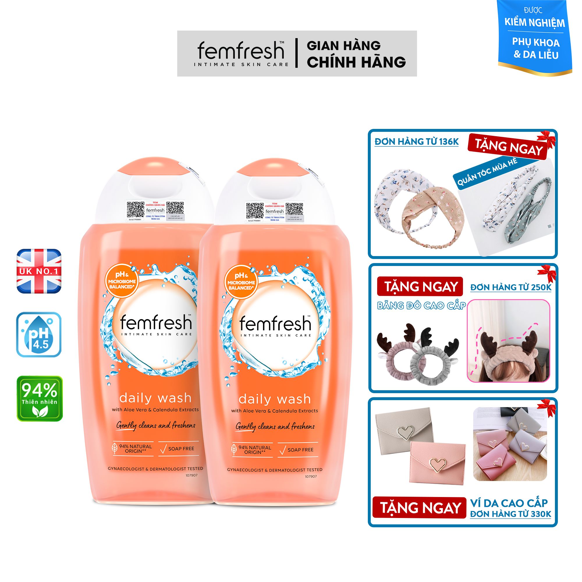 Combo 2 Dung Dịch Vệ Sinh Phụ Nữ Femfresh Daily Intimate Wash 250ml