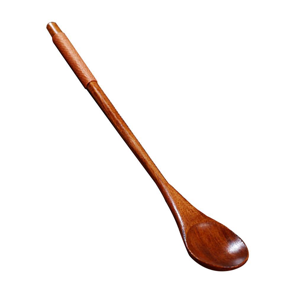 2-5pack Wooden Spoon Soup Ladle Dessert Ice Cream Tea Coffee Spoon F Dark Brown