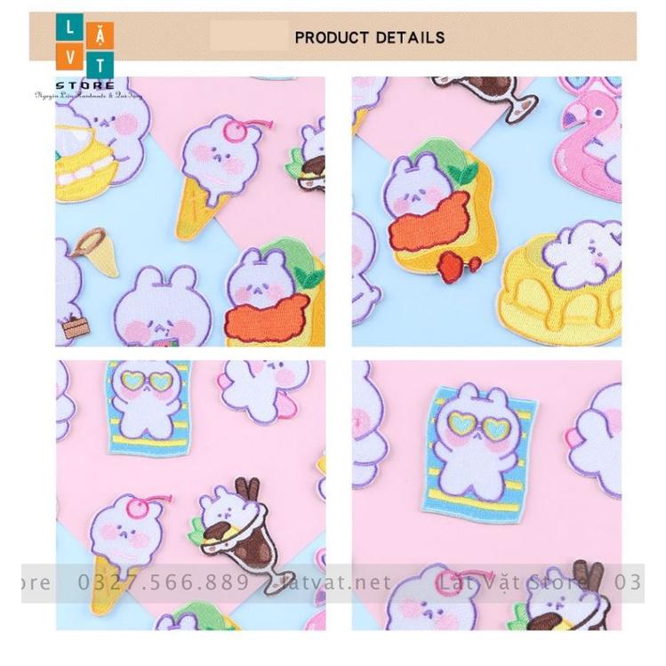 Patch ủi quần áo Thỏ Quẩy Tiệc, Sticker dán Vali phong cách, xinh đẹp, tiện dụng, che khuyết điểm tiện lợi sử dụng