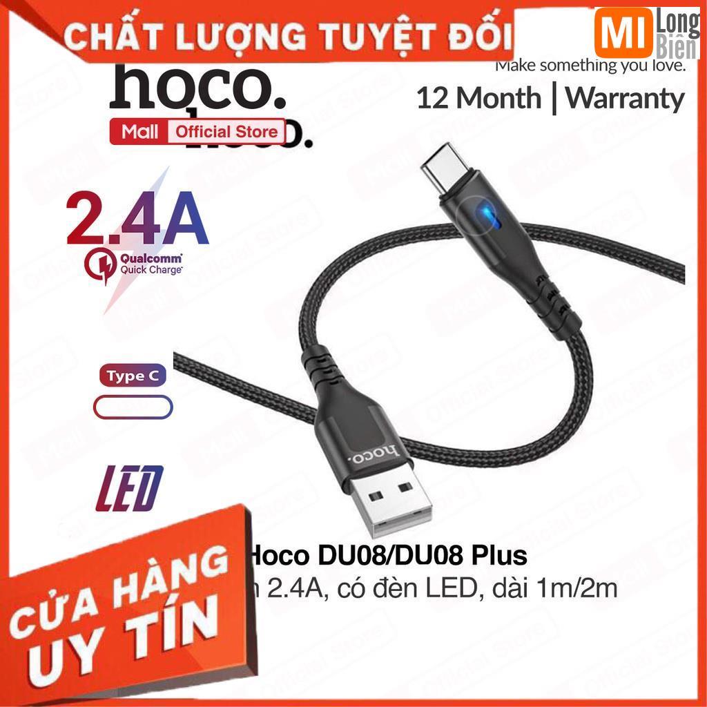 Cáp sạc Hoco DU08/DU08 Plus Type-C USB, hỗ trợ sạc nhanh 2.4A, dây bọc dù chống đứt, gập, có đèn LED báo sạc dài 1m/2m