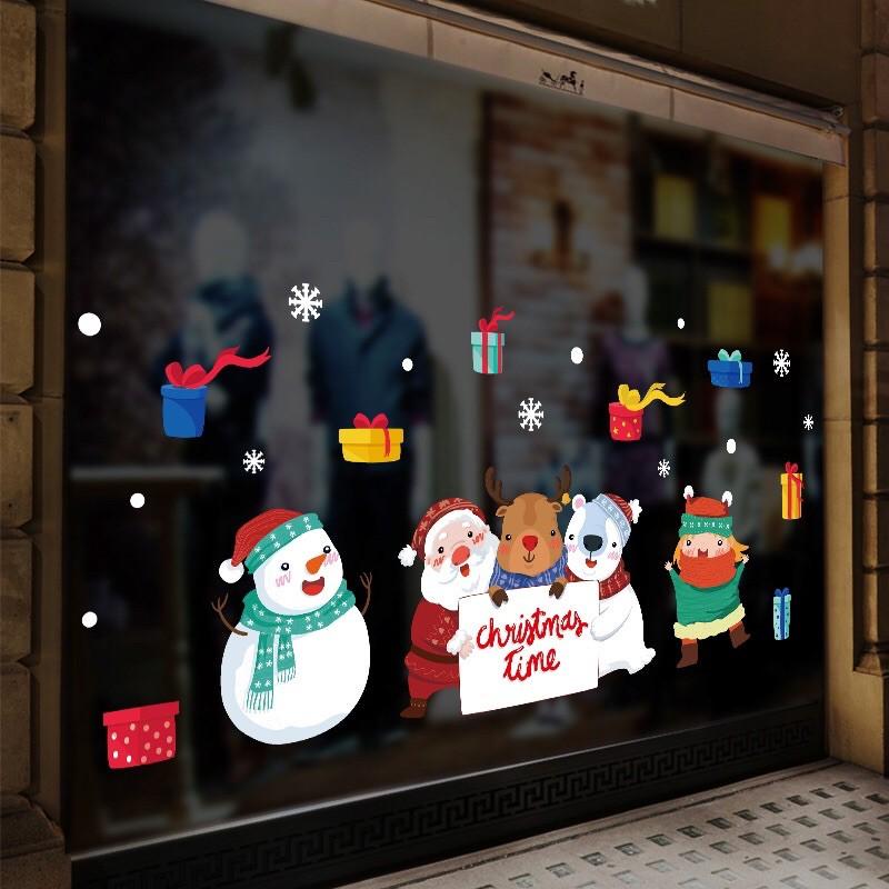 Decal trang trí Noel - các bạn cầm bảng đón giáng sinh mẫu mới