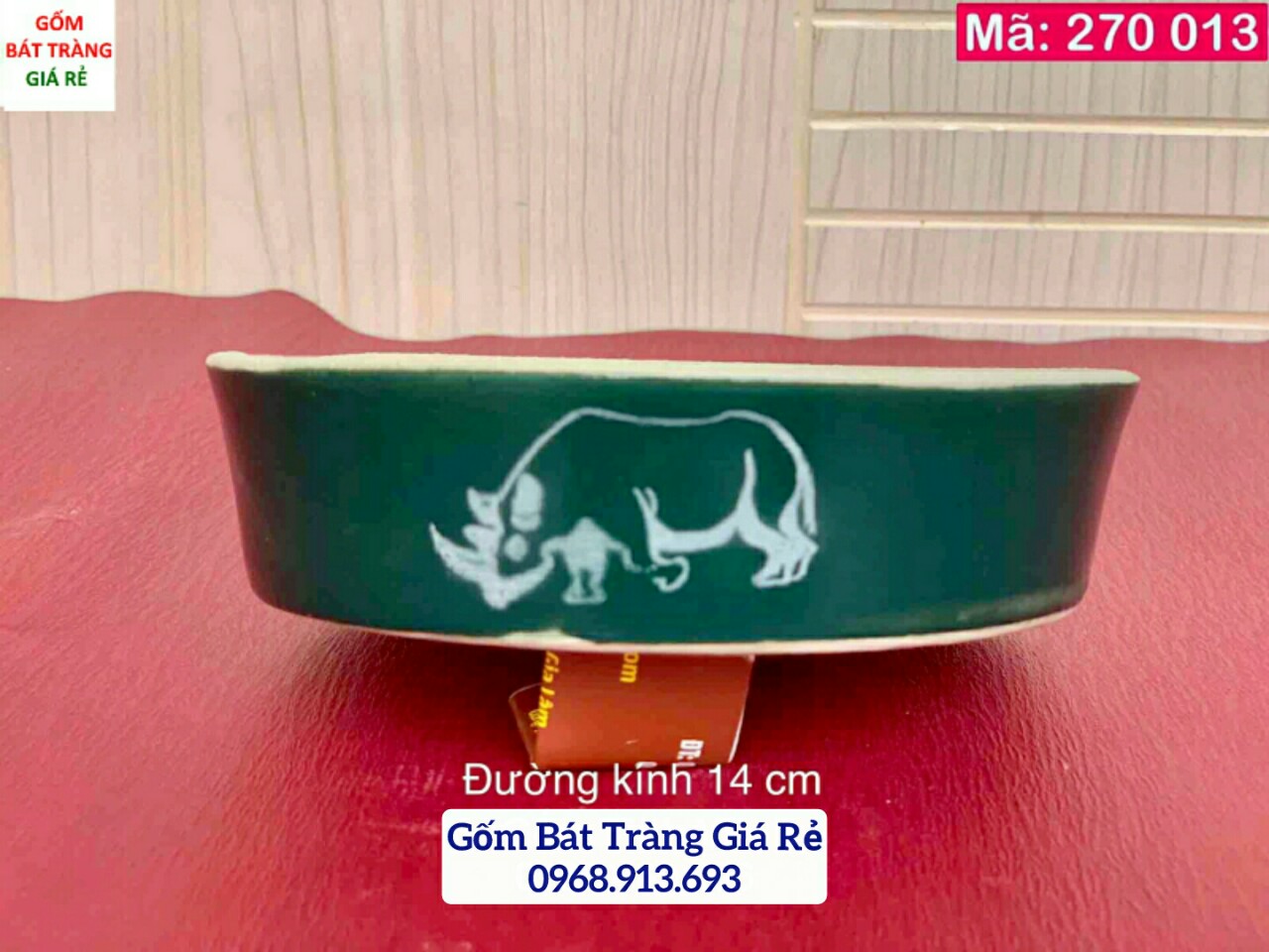 Đĩa mài sừng TG, đường kính 14 cm, men xanh lục, gốm sứ - 270013