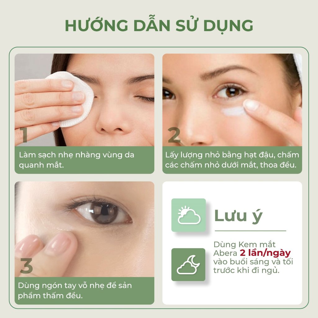 [COMBO 3] Kem Mắt Abera 15ml - Giúp Giảm Thâm Mắt, Bọng mắt, Nếp Nhăn, Làm Trắng Sáng Da Vùng Mắt
