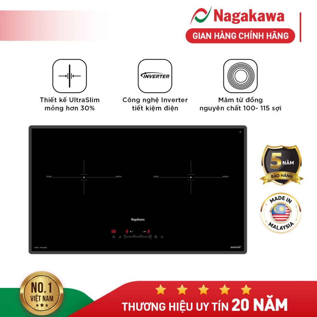 Bếp đôi điện từ Nagakawa UltraSlim NK2C29MB - Hàng Chính Hãng