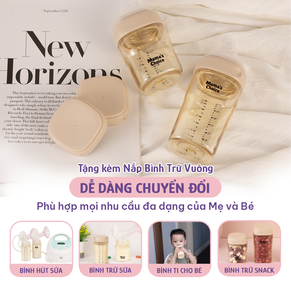 Bình Sữa Mama's Choice PPSU 150ml 240ml, Núm Ty Thiết Kế Mới Mô Phỏng Ti Mẹ Siêu Mềm, Kiểm Định An Toàn Quốc Tế