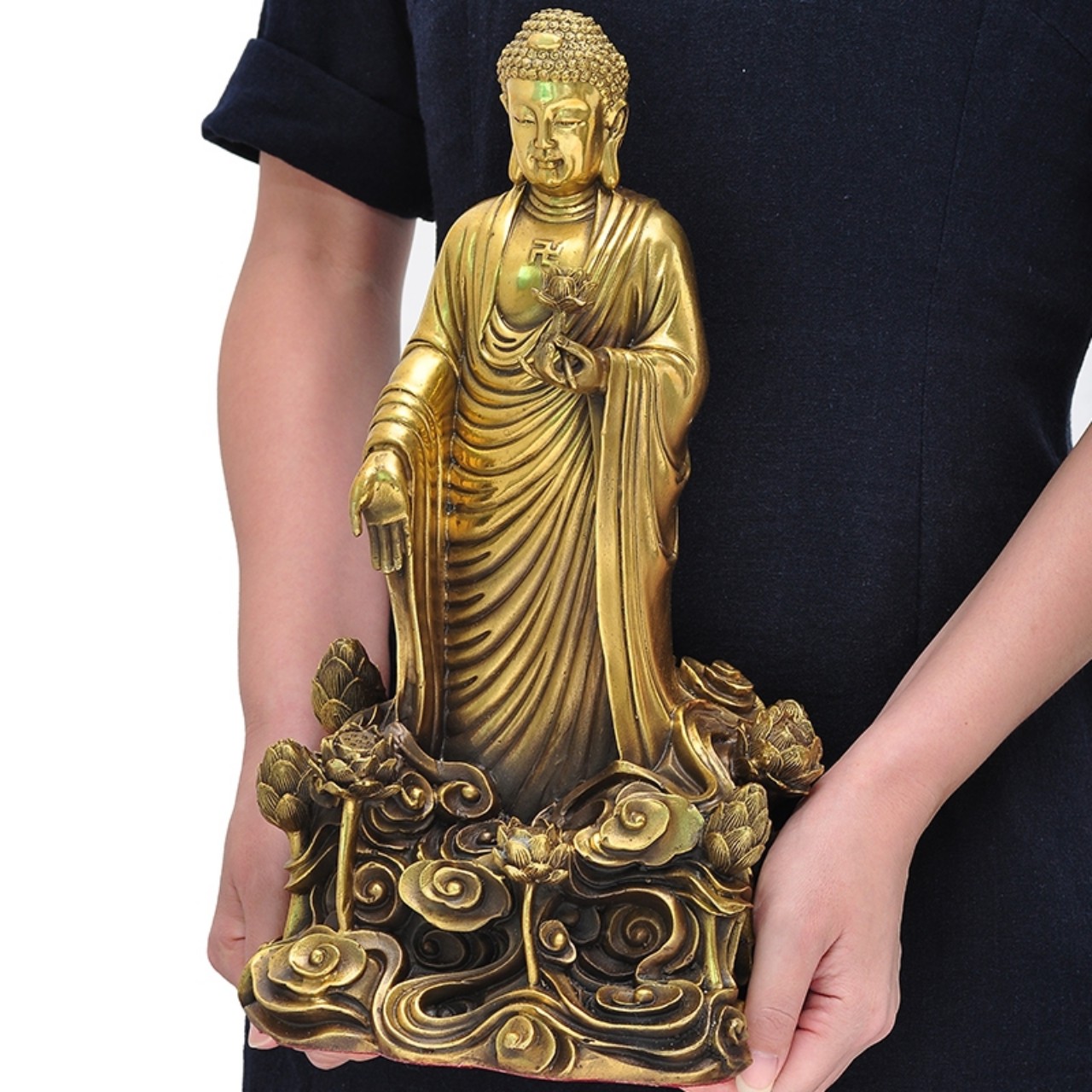 Tượng Phật Thích Ca Di Đà Dược Sư Như Lai trên đài sen bằng đồng thau phong thuỷ Hồng Thắng