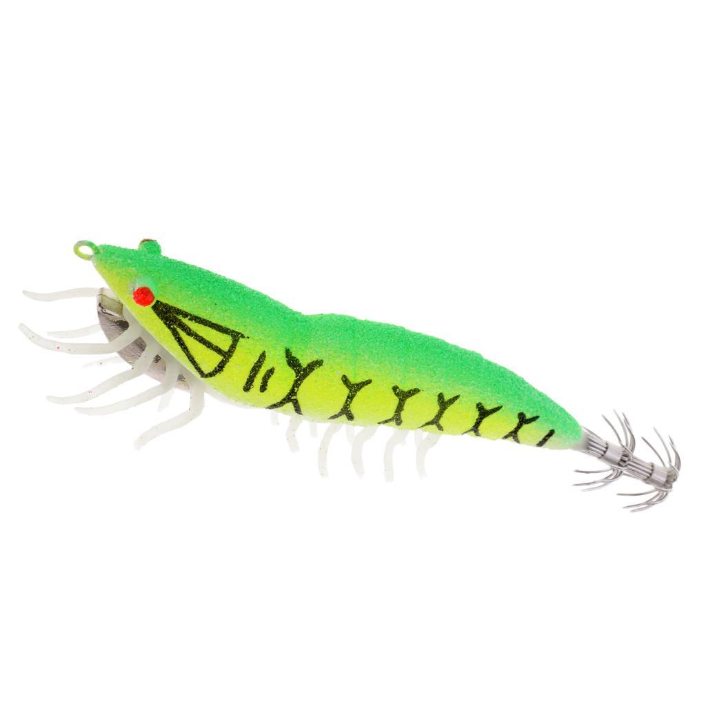 2pcs Glow In Dark Squid Lure Hooks Shrimp Fishing Lures W/ Luminous Soft Leg