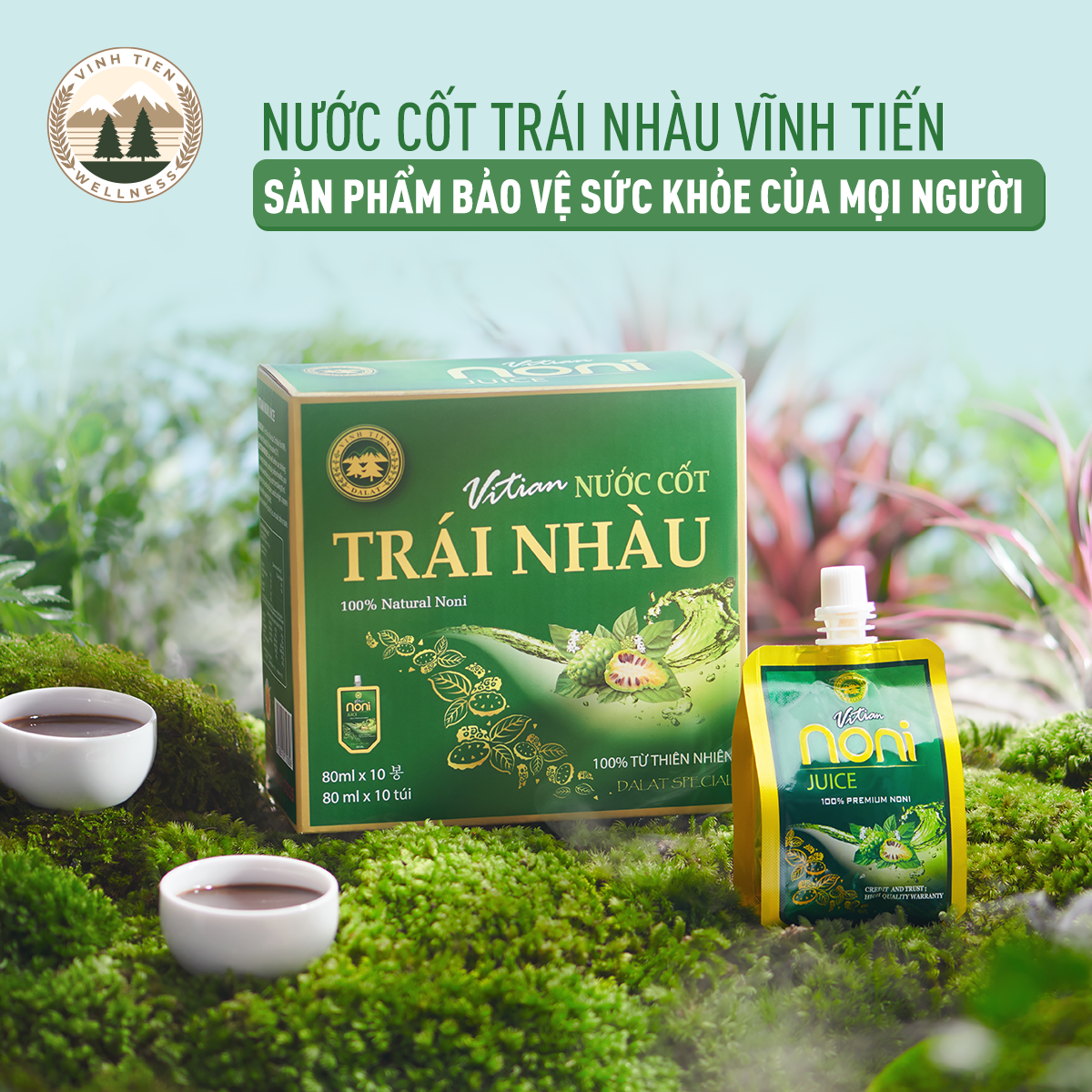 Nước Cốt Nhàu Cỏ Ngọt Vĩnh Tiến - Noni Fruit (Túi 80ml x 10 Túi) - Giảm đau xương khớp, chống viêm, làm đẹp da.