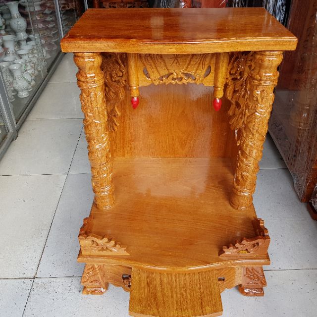 Bàn thờ thần tài ông địa gỗ gõ đỏ ngang 50 cm quỳ trụ