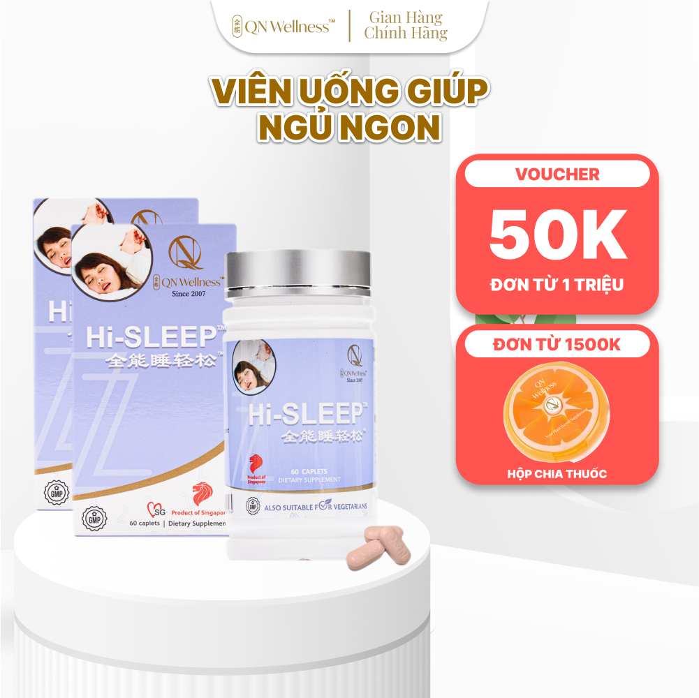 Combo Ưu Đãi Viên Uống Hi-Sleep QN Wellness Giúp Trẻ Hóa Làn Da, Giải Tỏa Căng Thẳng, Cải Thiện Giấc Ngủ, Nâng Cao Sức Khỏe Thể Chất & Tinh Thần - Hộp 60 Viên x 2