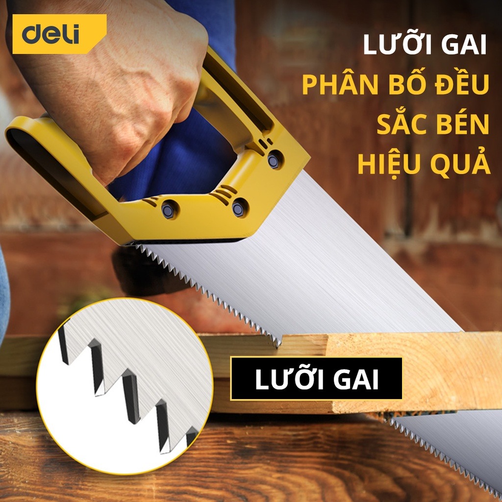 Cưa Cầm Tay Bản Rộng Deli Chính Hãng - Chiều Dài 450mm - Lưỡi Cưa Thép Sắc Bén - Vỏ Bọc An Toàn, Bảo Vệ Lưỡi Cưa - Hàng Chính Hãng - DL6845