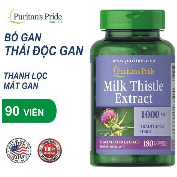 Bổ gan Puritan's Pride Milk Thistle Extract Mỹ hỗ trợ giúp gan khỏe hơn, tăng sức đề kháng, hỗ trợ giải độc gan, giảm mụn - QuaTangMe Extaste -180 viên