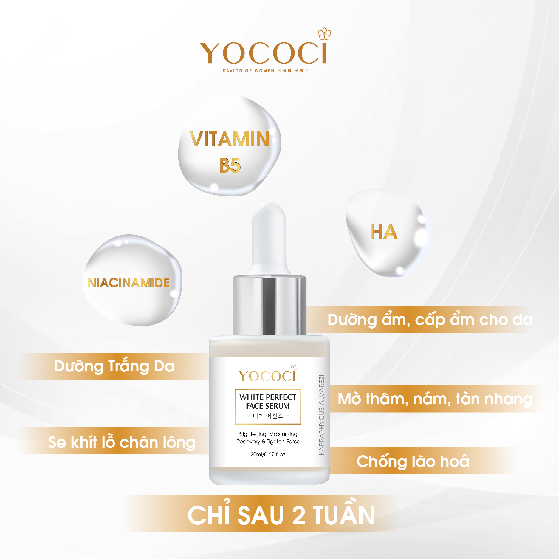 Bộ siêu dưỡng trắng da mặt Yococi kết hợp ngày đêm giúp da sáng mịn, căng bóng bảo vệ tuyệt đối an toàn cho da gồm 1 kem face 20g + 1 serum dưỡng da 20ml