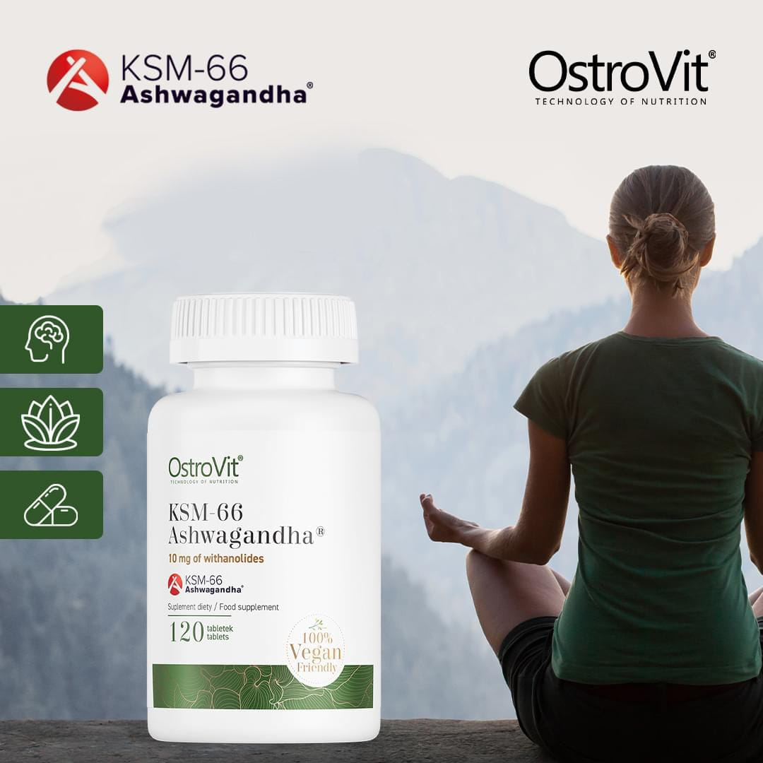 Viên Uống Tăng Cường Sức Khỏe OstroVit KSM-66 Ashwagandha (120 Viên) Chiết Xuất Sâm Ấn Độ, Giảm Mệt Mỏi, Phục Hồi Cơ | Nhập Khẩu Ba Lan
