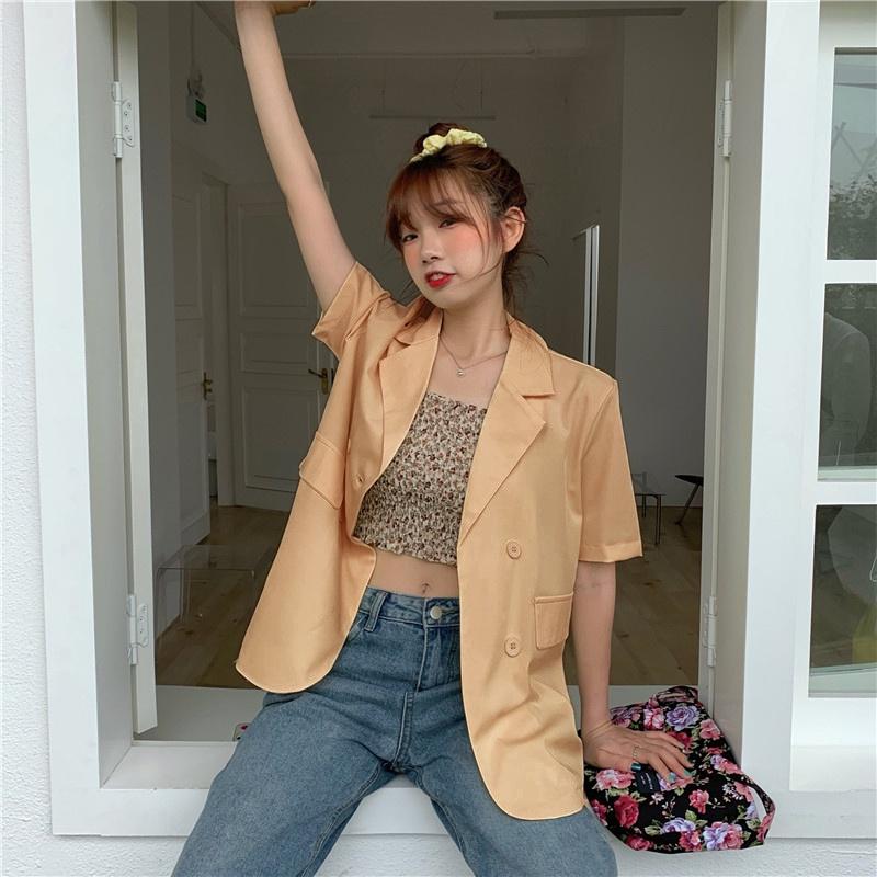 Áo Blazer - Vest Cộc Tay Dáng Rộng Chất Mát - khoác ngoài 1 lớp trơ -trơn/kẻ tông màu lạ đen, trắng nâu