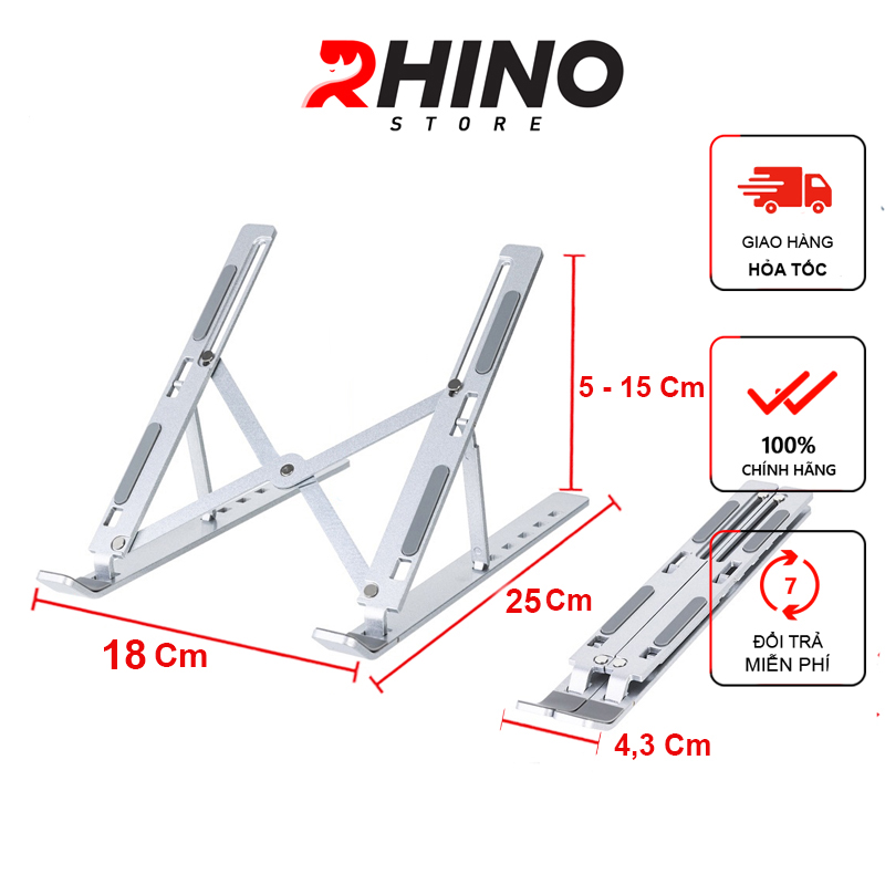 Giá đỡ Laptop, cho macbook, cho ipad tản nhiệt Rhino KLL101, kệ đỡ máy tính nhôm cao cấp, gấp gọn, tặng kèm túi đựng - Hàng chính hãng