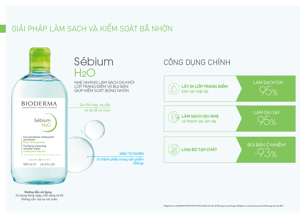 Nước tẩy trang dành cho da dầu, da mụn BIODERMA Sébium H2O 500ml