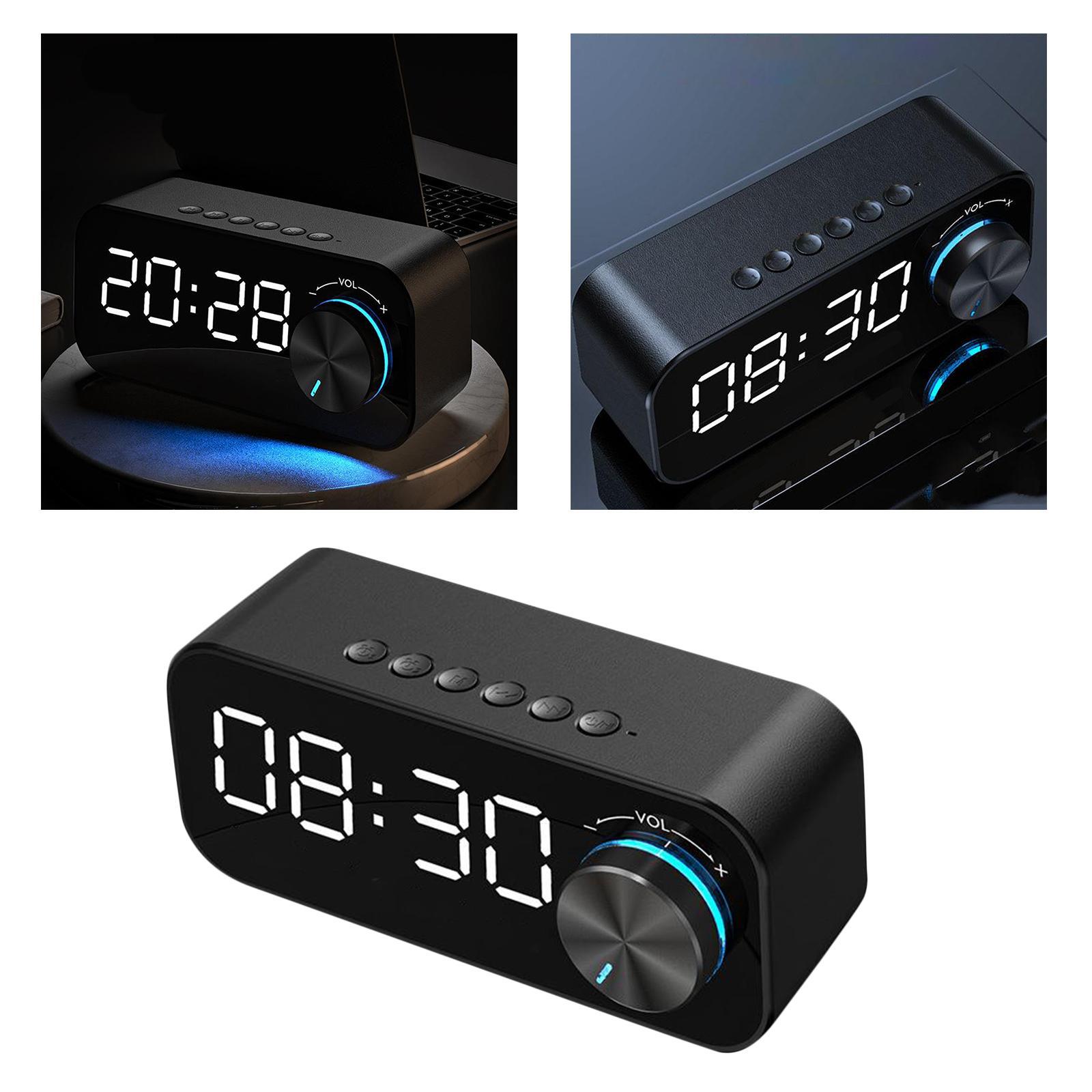 Dual Clock Bluetooth Mirror with Stereo Speaker Timer Desktop Black
