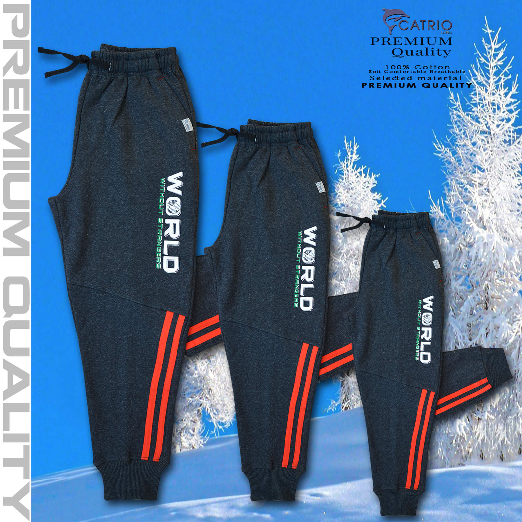 Quần dài bé trai vải 100% cotton in WORLD màu LÔNG CHUỘT là quần nỉ trẻ em CATRIO từ 9 tuổi đến 18 tuổi phù hợp thời tiết se lạnh mùa thu đông với kiểu dáng thể thao tuyệt đẹp